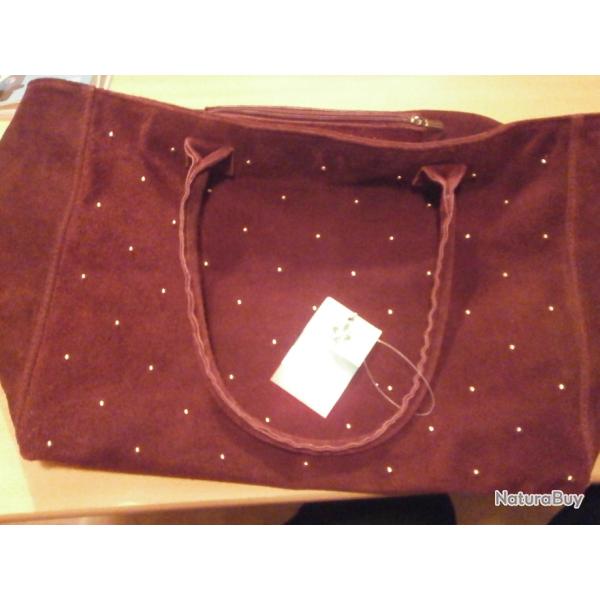 Sac � main Cuir prune Made in Italy Neuf