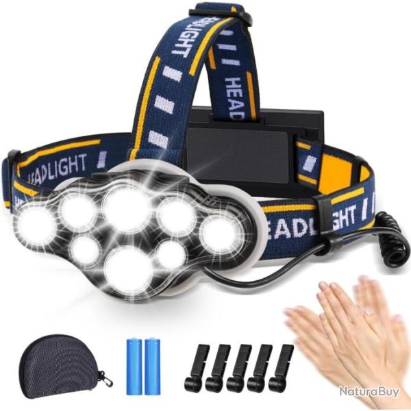 Lampe frontale LED rechargeable - Etanche - Ultra Puissante Lampe � 8 Del de 18000 lm