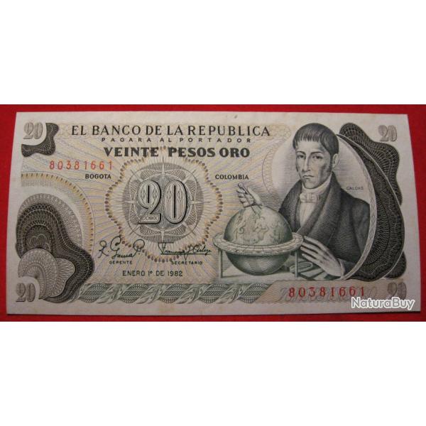 colombie billet de 20 pesos oro 1982 sup