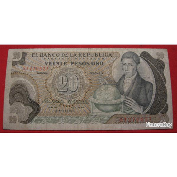 colombie billet de 20 pesos oro 1969 tb
