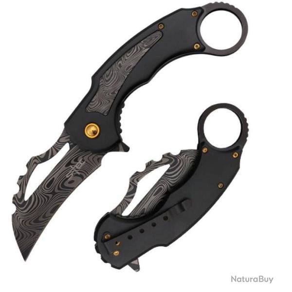 Couteau S-TEC Karambit Black Lame Acier Inoxydable Manche Aluminium Linerlock Clip STT27208BK