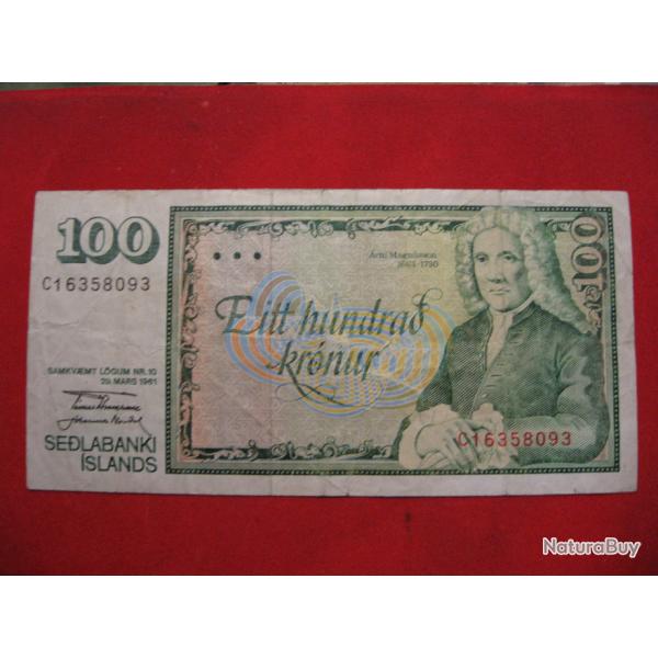 islande billet de 100 kronur 1961 ttb