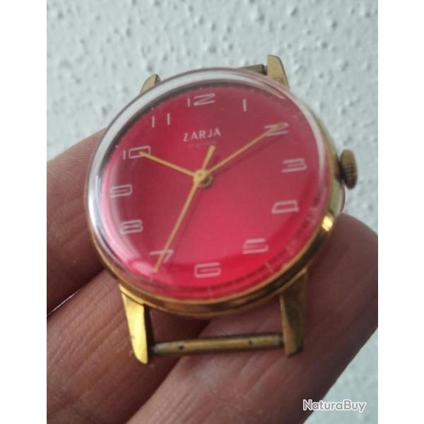 ZARIA MONTRE M�CANIQUE ANCIENNE  MOD�LE RARE PLAQU� OR D�DICACE 17 RUBIS URSS CCCP