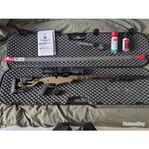 RUGER Pr�cision Rimfire tan, avec bipied, lunette x9 Hawke