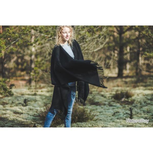 Manteau Cape femme en pure laine vierge noir