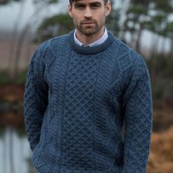 Pull irlandais homme et femme laine m&eacute;rinos chaud col rond bleu XS (extra small)