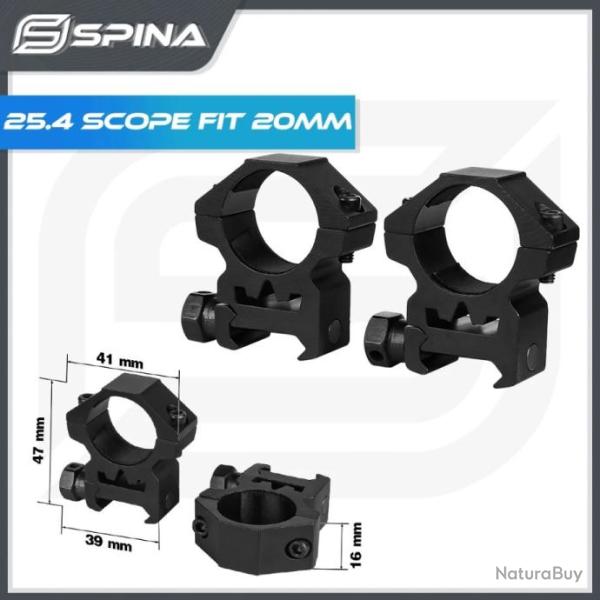 Anneau de montage de lunette de vis�e 25.4 SCOPE FIT 20MM  - LIVRAISON GRATUITE