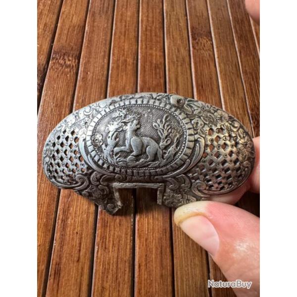 CLAVIER D'�P�E DE LUXE  DU XVIII �me EN ARGENT MASSIF POIN�ONN�S FINEMENT GRAV�E