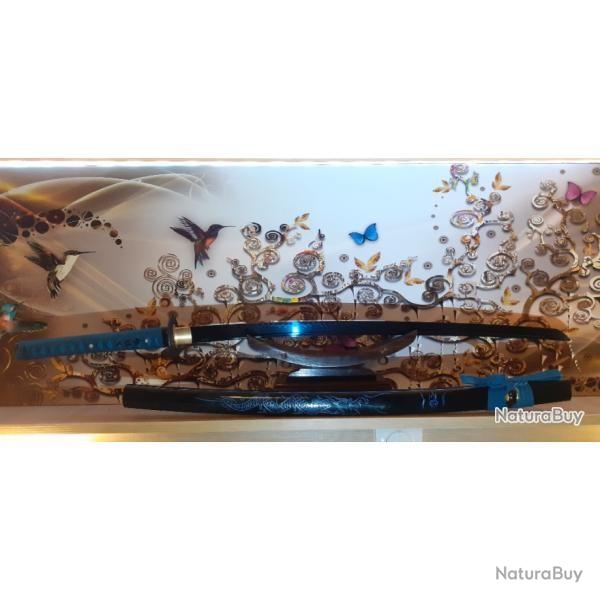 Katana japonais lame en acier galvanis� bleu, Plus support.