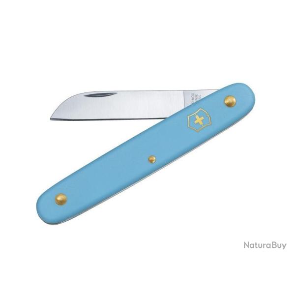 BEL1867 COUTEAU DE JARDIN VICTORINOX MANCHE 10CM BLEU CIEL SUR CARTE NEUF