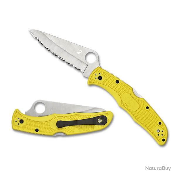 C91SYL2 Couteau pliant � dents Spyderco Pacific Salt 2 jaune