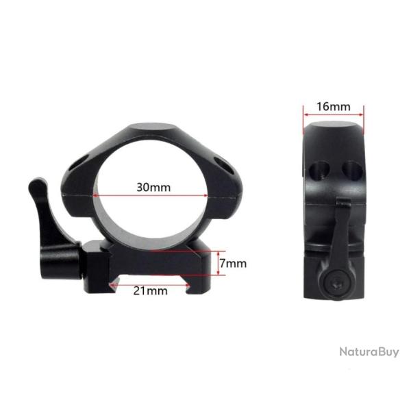 Paire de colliers de montage 30mm en acier � levier de d�gagement rapide - ref.11