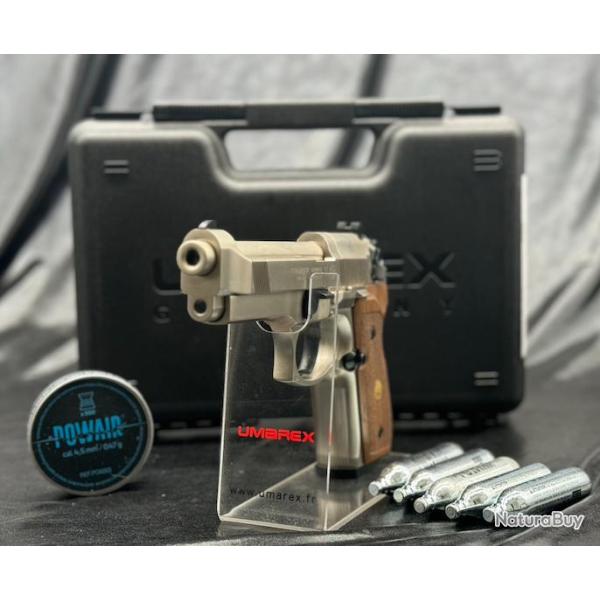 Pack Pr�t A Tirer PISTOLET BERETTA M 92 FS CO2 CAL 4.5 MM - NICKEL/BOIS
