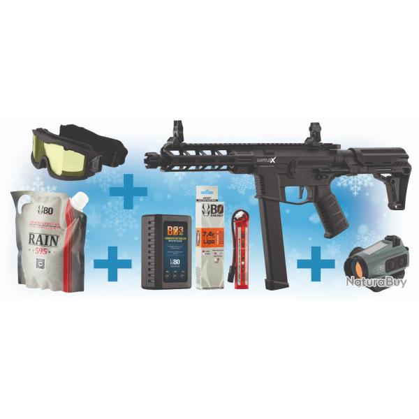 PACK DE NOEL REPLIQUE AEG BATTLE X + POINT ROUGE BO GRIS A CAPTEUR SOLAIRE + MASQUE + BATTERIE ET CH