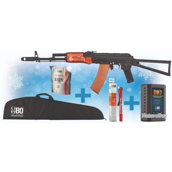 PACK DE NOEL REPLIQUE AEG AK74 + BATTERIE LIPO + CHARGEUR + HOUSSE