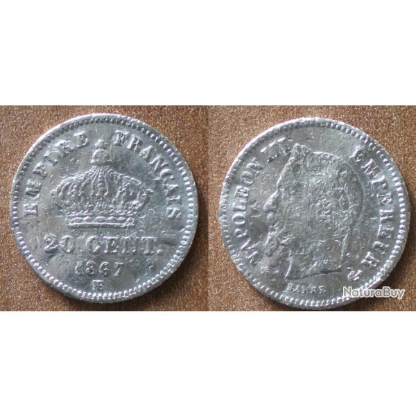 France 20 Centimes 1867 Atelier Bb D�form� Atelier Strasbourg Piece Argent Napoleon Centime Francs