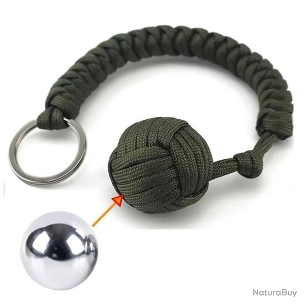 Porte de clef de d�fense avec balle en acier, poing de singe, monkey fist couleur Kaki