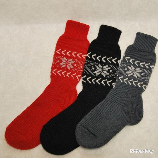 Chaussettes �paisses 80% laine m�rinos hautes motif jacquard nordique noir  40/42