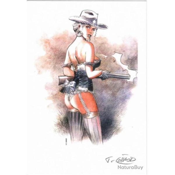 winchester 73 sexy pin up belle jeune fille seins nus  western cow boy GIRL  ex libris  sign� Girod
