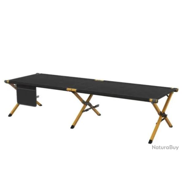 Lit de Camp Pliable 196x64x45 cm - Aluminium Jaune & Tissu Oxford Noir - Pochette Rangement