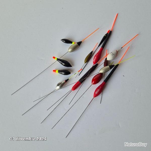 Lot de 14 flotteurs diff�rents, sensas, autain, linea � tige ou sans ...