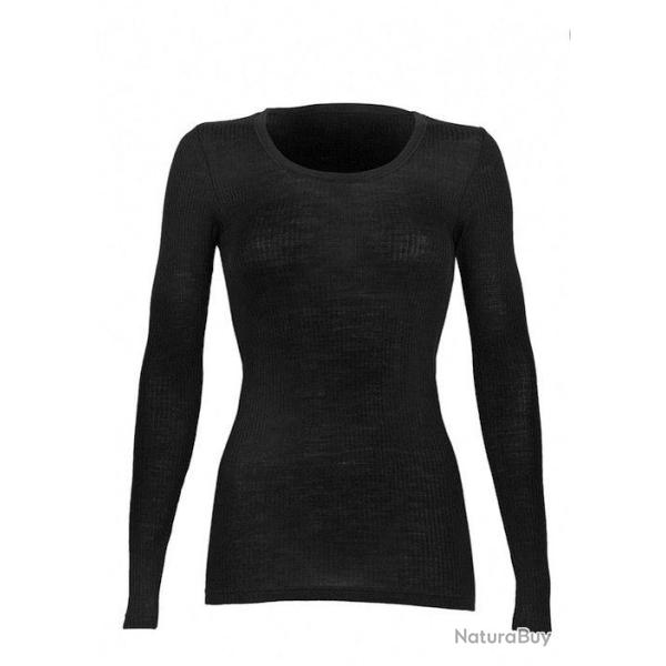 Haut femme col rond pure laine m�rinos c�tel� noir