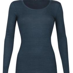 Haut femme col rond pure laine m&eacute;rinos c&ocirc;tel&eacute; bleu marine navy