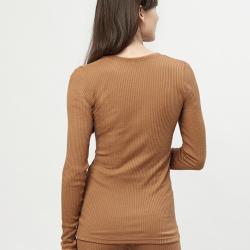 Haut femme col rond pure laine m&eacute;rinos c&ocirc;tel&eacute; camel
