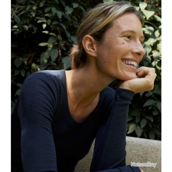 Maillot chaud femme col rond pure laine m�rinos bleu marine navy