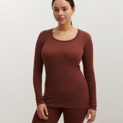 Maillot chaud femme col rond pure laine m&eacute;rinos rouge corten