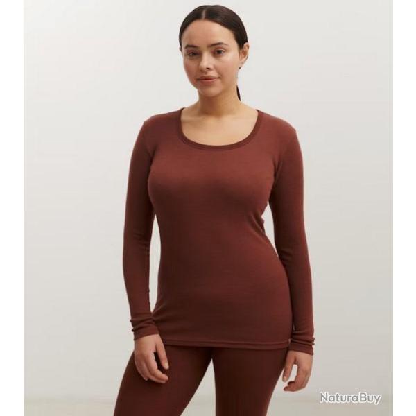 Maillot chaud femme col rond pure laine m�rinos rouge corten