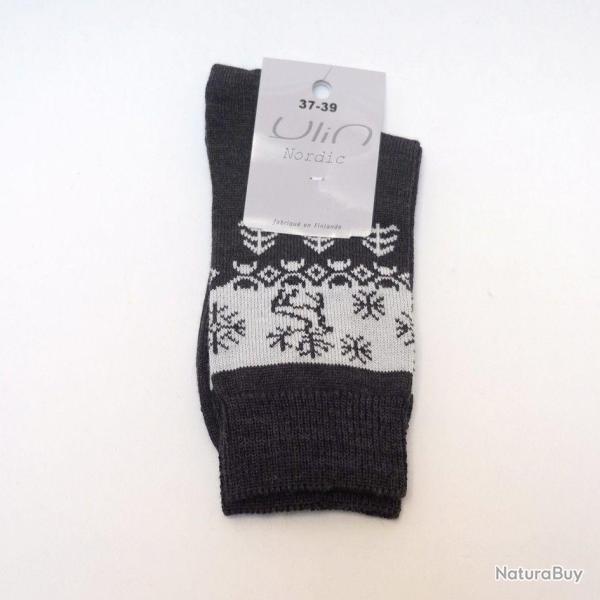 Chaussettes chaudes laine m�rinos jacquard nordique 34/36 gris