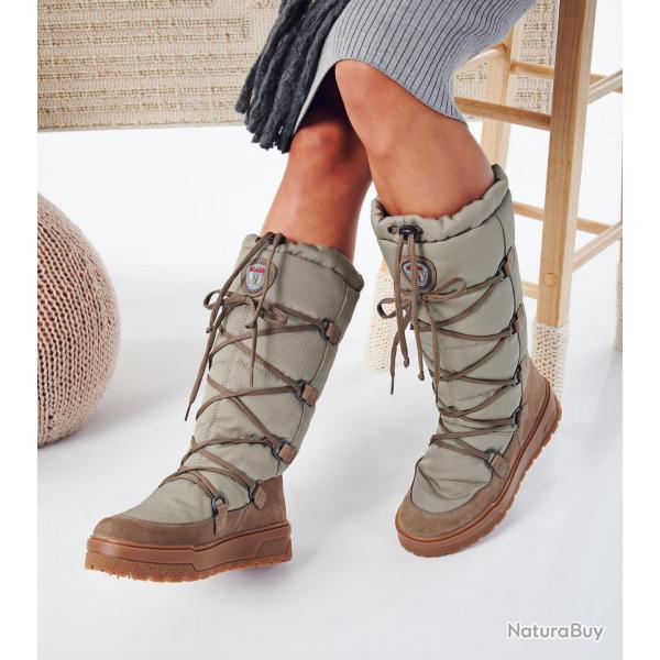 Bottes de ski hautes femme avec crampons OC syst�me en daim hydrofuge et tissu technique vert olive