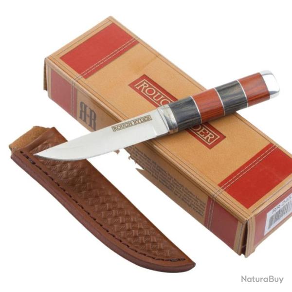 Couteau Rough Ryder Puukko Lame Acier 440 Manche Bois Etui Cuir RR2457