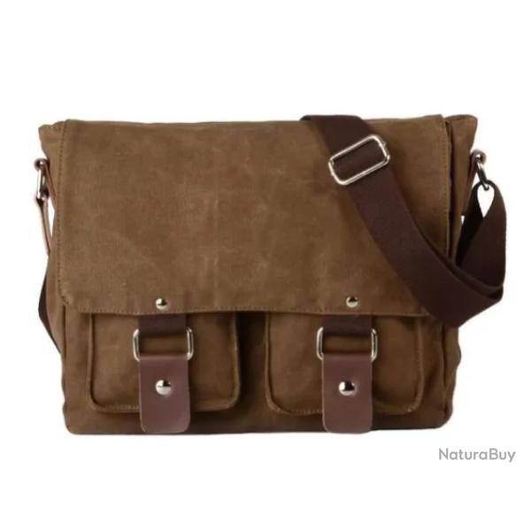 Sac Besace Bandouli�re Vintage en Toile pour Hommes et Femmes - Marron - Voyage, Travail, chasse