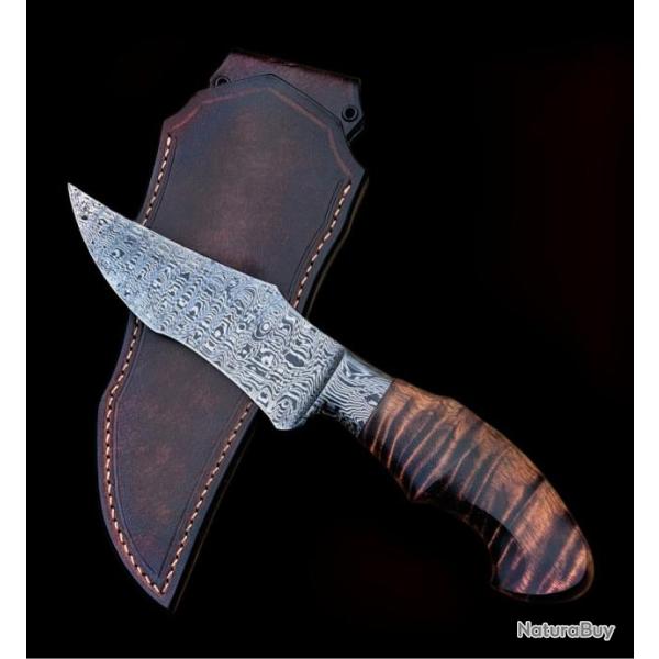 Couteau de Samuel Lurquin, lame damas, �tui 8ball. Neuf.