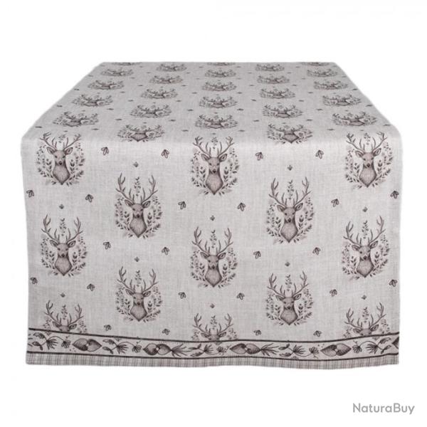 CHEMIN DE TABLE BEIGE MOTIF CERF 140x50cm