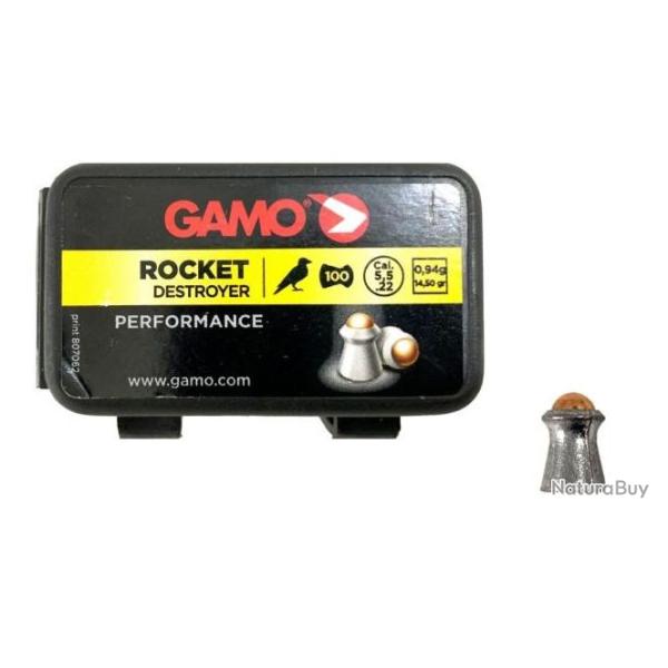 BOITE DE 100 BALLES A AIR PLOMBS GAMO T�TE RONDE CUIVR�E CAL.5.5 ROCKET DESTROYER