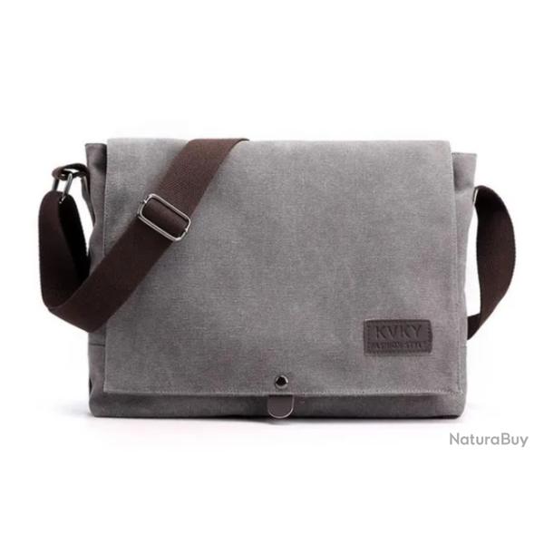 Sacoche Homme Vintage en Toile - Bandouli�re - gris - Voyage, Loisir, Bureau, chasse