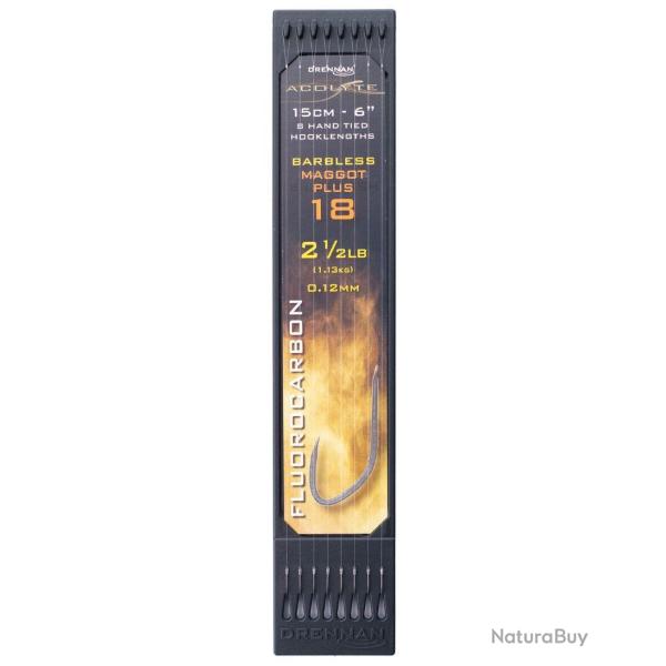 DRENNAN BAS DE LIGNE ACOLYTE MAGGOT PLUS BARBLESS HOOK PLATE 0,12mm 18 6''15cm