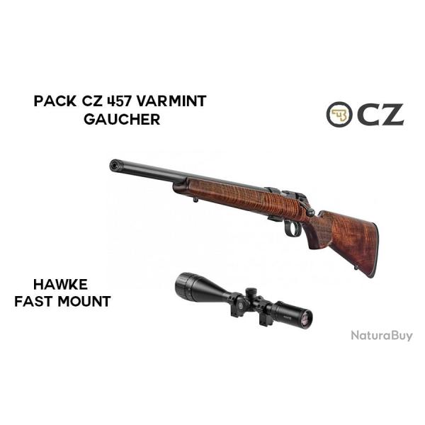 Pack CZ 457 VARMINT GAUCHER , lunette 6-24x50, silencieux 1/2x20 UNF