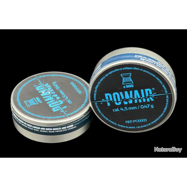 2X Bo�te de 500 plombs POWAIR 4,5mm � t�te plate