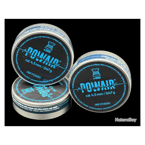 3X Bo�te de 500 plombs POWAIR 4,5mm � t�te plate