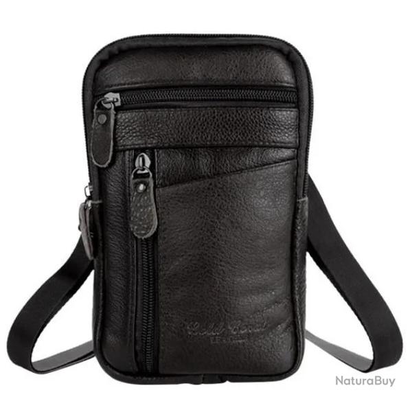 Sacoche Homme Bandouli�re Vintage 21x13x1cm - Cuir PU Noir - �l�gant et Pratique