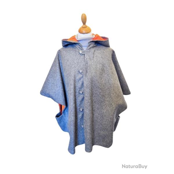 Cape Laveline r�versible - Tweed Gris Souris & Doublure Orange Haute Visibilit� Fabrication fran�ais