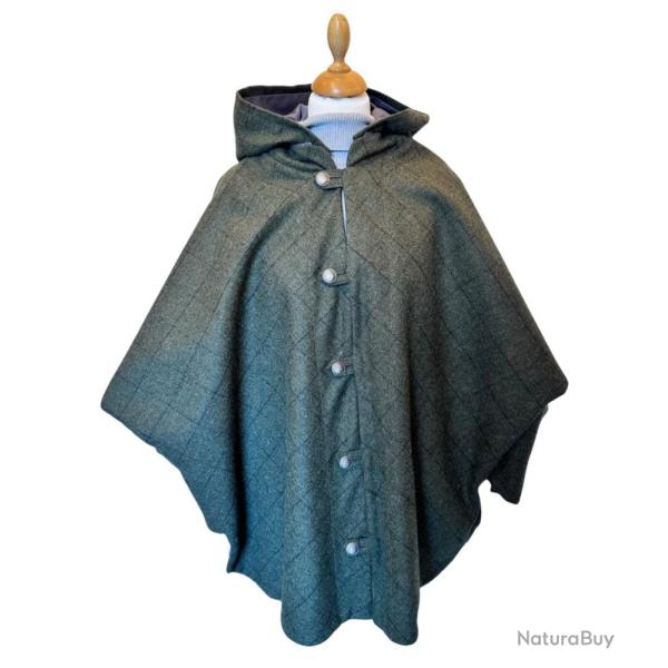 Cape Laveline CITY r�versible - Tweed Vert � Carreaux Noirs �l�gance rustique & protection imperm�ab