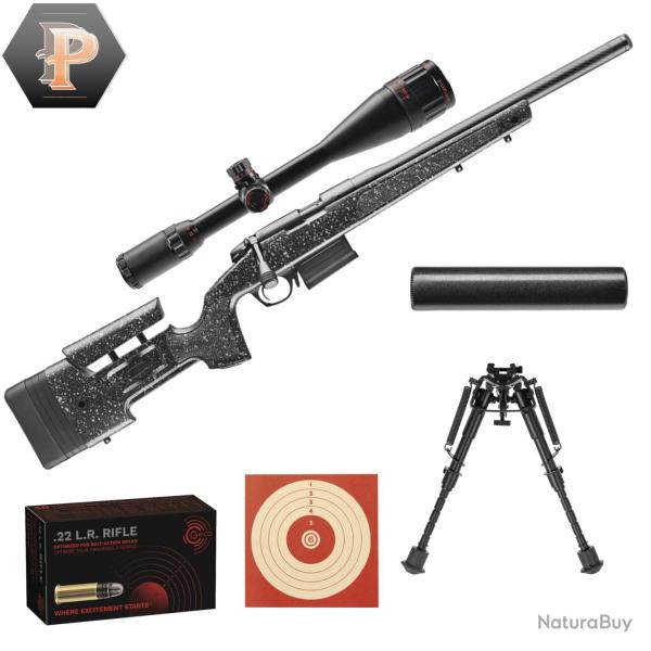Pack Sniper Carabine Bergara B14-R Trainer Carbon Cal.22LR Filet� + Lunette 6-24X50 + Bipied + Silen