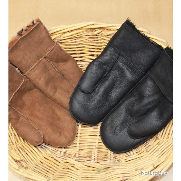 Moufles homme en peau d'agneau retourn�e noir