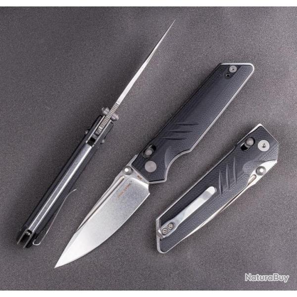 Couteau Real Steel Sacra Pro Black Lame Acier K110 Manche G10 IKBS Clip Crossbar Lock RS7714BS