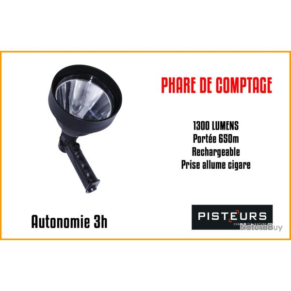 PHARE DE COMPTAGE PISTEURS LED 1300 NOIR 1300LM PORT�E 650M RECHARGEABLE